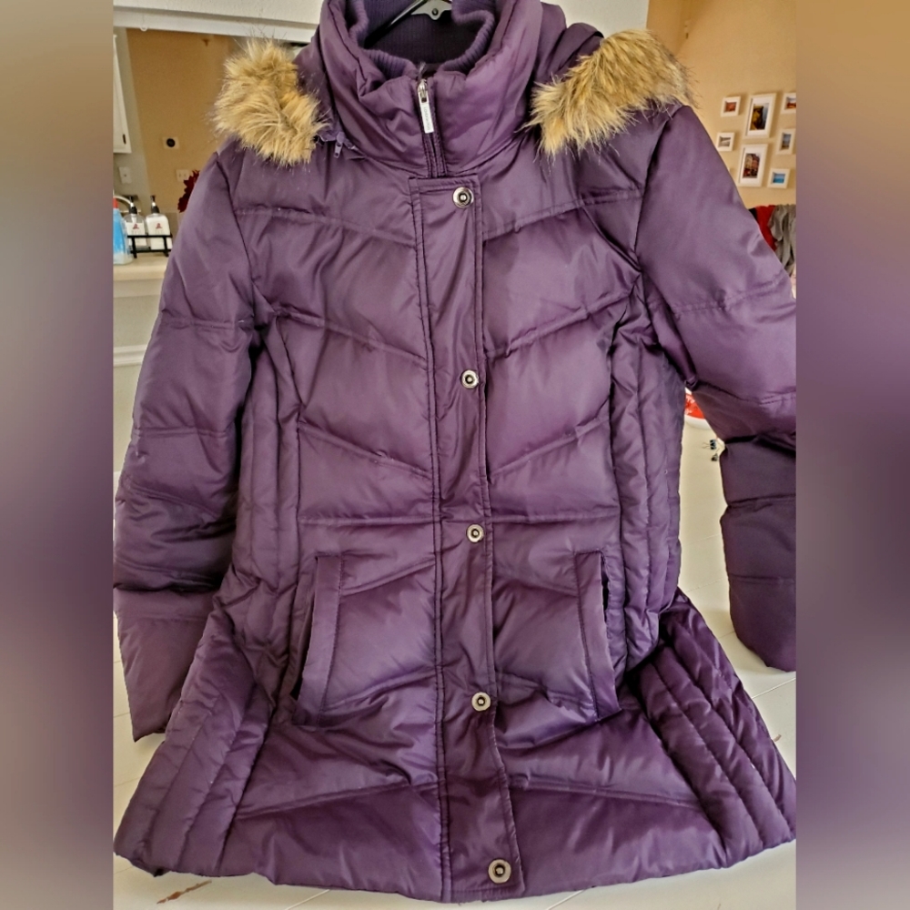 Women's TOWER by London Fog Hooded Faux-Fur Down Puffer Coat in Eggplant Purple